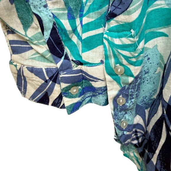 Denim & Co. Naturals Linen Blend Shirt Womens 2X Blue Tropical Print Top - Picture 8 of 9